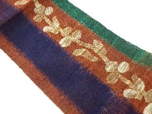 紗紬縞に抽象草花模様織出し名古屋帯